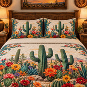 Desert Saguaro Cactus and Wildflower quilt set, view 3, AI mockup