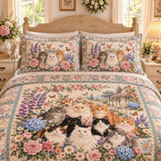 Cottage Garden Cats and Flowers quilt set, view 3, AI mockup