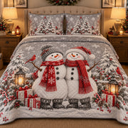 Christmas Snowman Pair and Cardinals quilt set, view 1, AI mockup