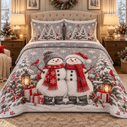Christmas Snowman Pair and Cardinals quilt set, view 2, AI mockup