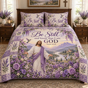 Be Still Psalm 46:10 Floral quilt set, view 1, AI mockup