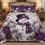Purple Snowman and Winter Poinsettia quilt set, view 1, AI mockup