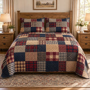 Rustic Red Navy Plaid Patchwork quilt set, view 1, AI mockup