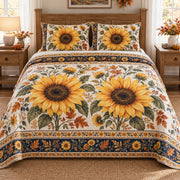 Golden Sunflower Autumn Floral quilt set, view 1, AI mockup