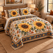 Golden Sunflower Autumn Floral quilt set, view 2, AI mockup
