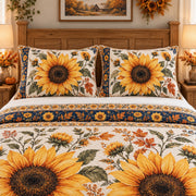 Golden Sunflower Autumn Floral quilt set, view 3, AI mockup