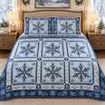 Blue Snowflake Patchwork Quilt Set, Cozy Bedroom Bedding, Gift for Winter Decor Fans
