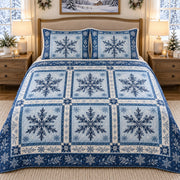 Blue Snowflake Patchwork quilt set, view 1, AI mockup
