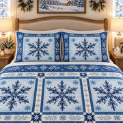 Blue Snowflake Patchwork quilt set, view 3, AI mockup
