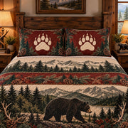 Black Bear Mountain Forest quilt set, view 3, AI mockup