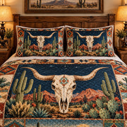 Southwestern Longhorn Skull and Cactus quilt set, view 3, AI mockup