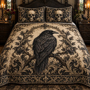 Gothic Raven and Skull Baroque quilt set, view 1, AI mockup