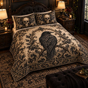 Gothic Raven and Skull Baroque quilt set, view 2, AI mockup