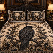 Gothic Raven and Skull Baroque quilt set, view 3, AI mockup