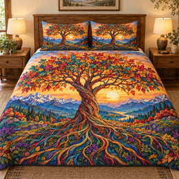 Autumn Tree of Life Mountain Quilt Set, Cozy Bedroom Bedding, Gift for Tree of Life Fans