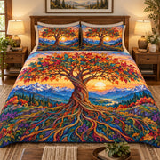 Autumn Tree of Life Mountain quilt set, view 2, AI mockup