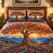 Autumn Tree of Life Mountain quilt set, view 3, AI mockup