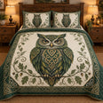 Celtic Owl and Oak Leaves Quilt Set, Cozy Bedroom Bedding, Gift for Owl Lovers