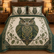 Celtic Owl and Oak Leaves quilt set, view 1, AI mockup