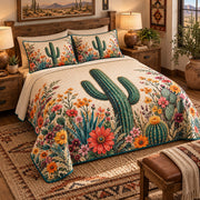 Desert Saguaro Cactus Blooms quilt set, view 2, AI mockup