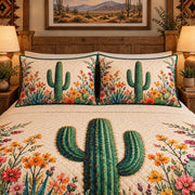 Desert Saguaro Cactus Blooms quilt set, view 3, AI mockup