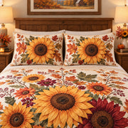 Autumn Sunflower and Maple Leaves quilt set, view 3, AI mockup