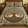 Celtic Tree of Life Green Quilt Set, Cozy Bedroom Bedding, Gift for Tree of Life Fans