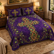Purple Ivy Cross quilt set, view 2, AI mockup