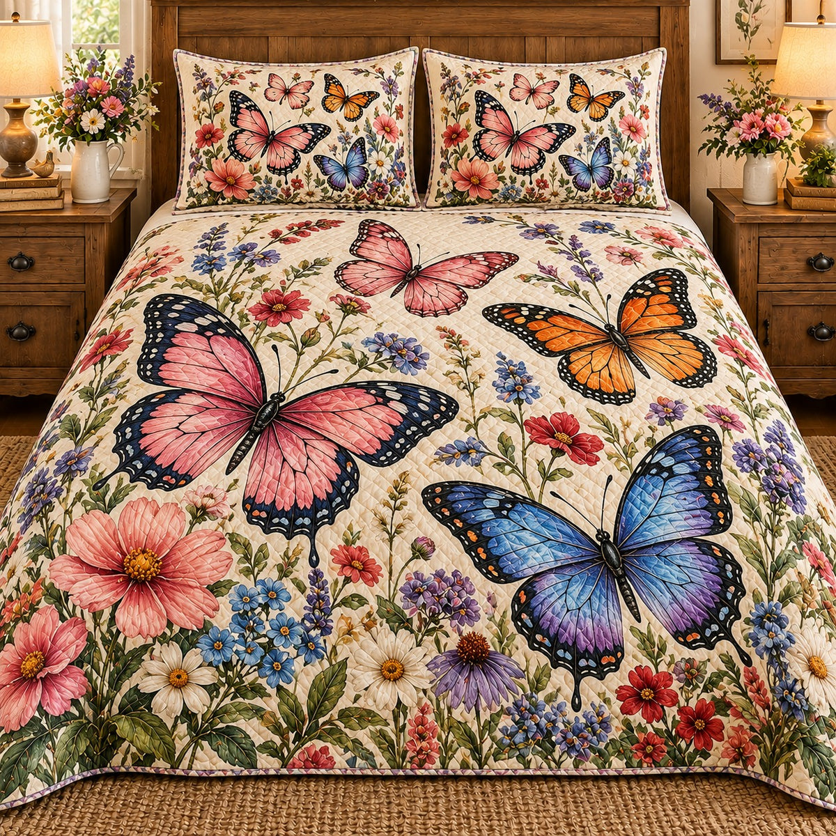 Butterfly Wildflower Garden quilt set, view 1, AI mockup