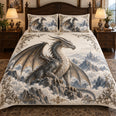 Silver Dragon Mountain Fantasy Quilt Set, Cozy Bedroom Bedding, Gift for Dragon Fans