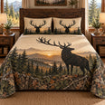 Elk Silhouette Mountain Forest Quilt Set, Cozy Bedroom Bedding, Gift for Elk Lovers