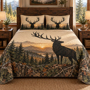 Elk Silhouette Mountain Forest quilt set, view 1, AI mockup