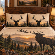 Elk Silhouette Mountain Forest quilt set, view 3, AI mockup
