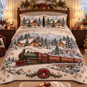 Christmas Train Snowy Village quilt set, view 2, AI mockup