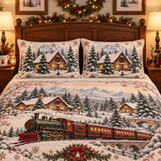 Christmas Train Snowy Village quilt set, view 3, AI mockup