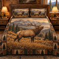 Elk Meadow Mountain Quilt Set, Cozy Bedroom Bedding, Gift for Elk Lovers