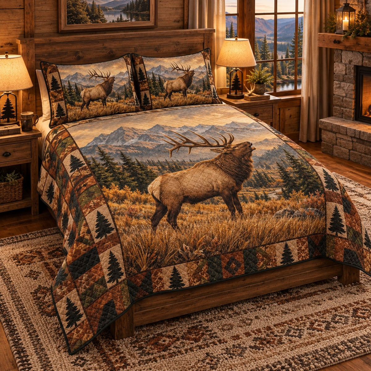 Elk Meadow Mountain quilt set, view 2, AI mockup