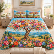Flowering Tree Meadow quilt set, view 2, AI mockup