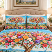 Flowering Tree Meadow quilt set, view 3, AI mockup