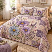 Lavender Aster Floral Patchwork quilt set, view 2, AI mockup