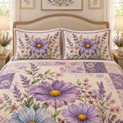 Lavender Aster Floral Patchwork quilt set, view 3, AI mockup
