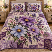 Purple Aster Lavender Patchwork quilt set, view 1, AI mockup