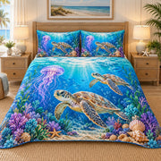 Sea Turtles and Jellyfish quilt set, view 2, AI mockup