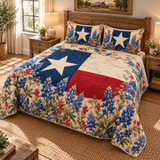 Texas Flag and Bluebonnets quilt set, view 2, AI mockup