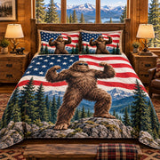 Patriotic Bigfoot and American Flag quilt set, view 2, AI mockup