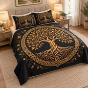 Gold Celtic Tree of Life Black quilt set, view 2, AI mockup
