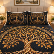 Gold Celtic Tree of Life Black quilt set, view 3, AI mockup