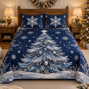 Blue Christmas Tree Snowflakes quilt set, view 2, AI mockup