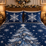 Blue Christmas Tree Snowflakes quilt set, view 3, AI mockup