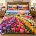 Tulip Fields at Sunset Quilt Set, Cozy Bedroom Bedding, Gift for Tulip Lovers